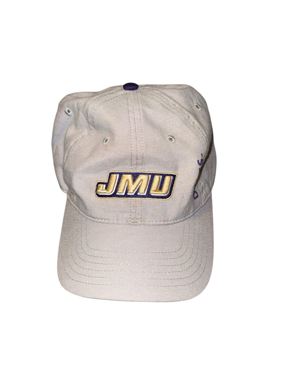 JMU Embroidered Beige Baseball Hat with Purple Accent